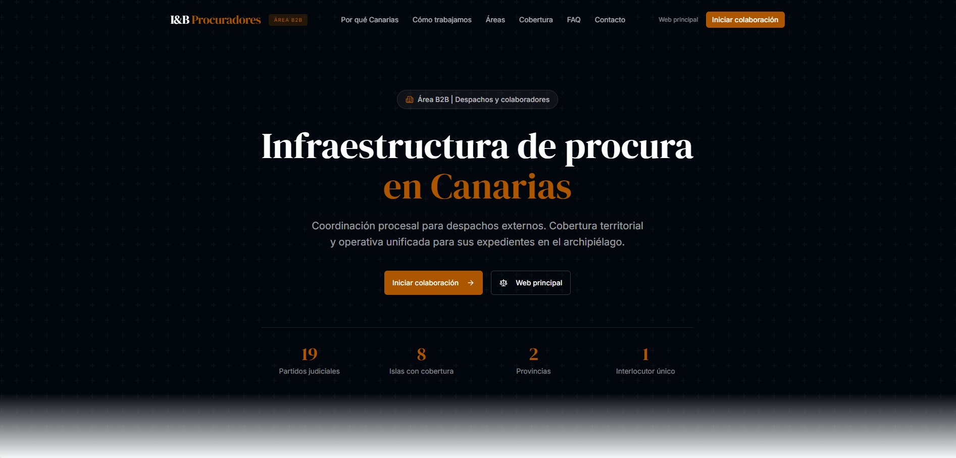 Captura de I&B Procuradores Canarias, web profesional para colaboración procesal en Canarias