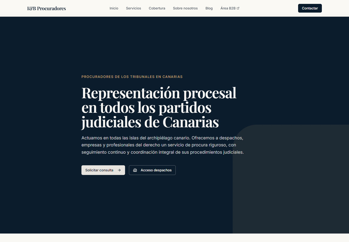 Captura de la web principal de I&B Procuradores Canarias